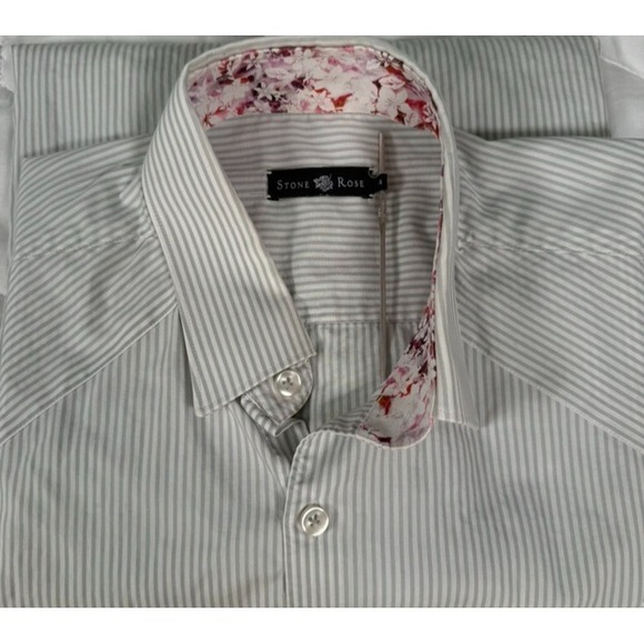 Stone Rose Other - Stone Rose Mens Shirt 4/Large Striped Flower Flip Cuff Button Up‎ Long Sleeve
